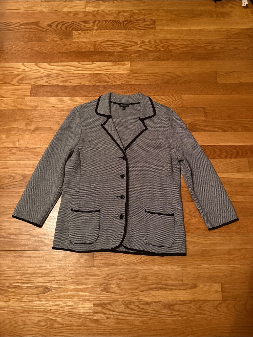Talbots black and white Knit Blazer with Black Trim